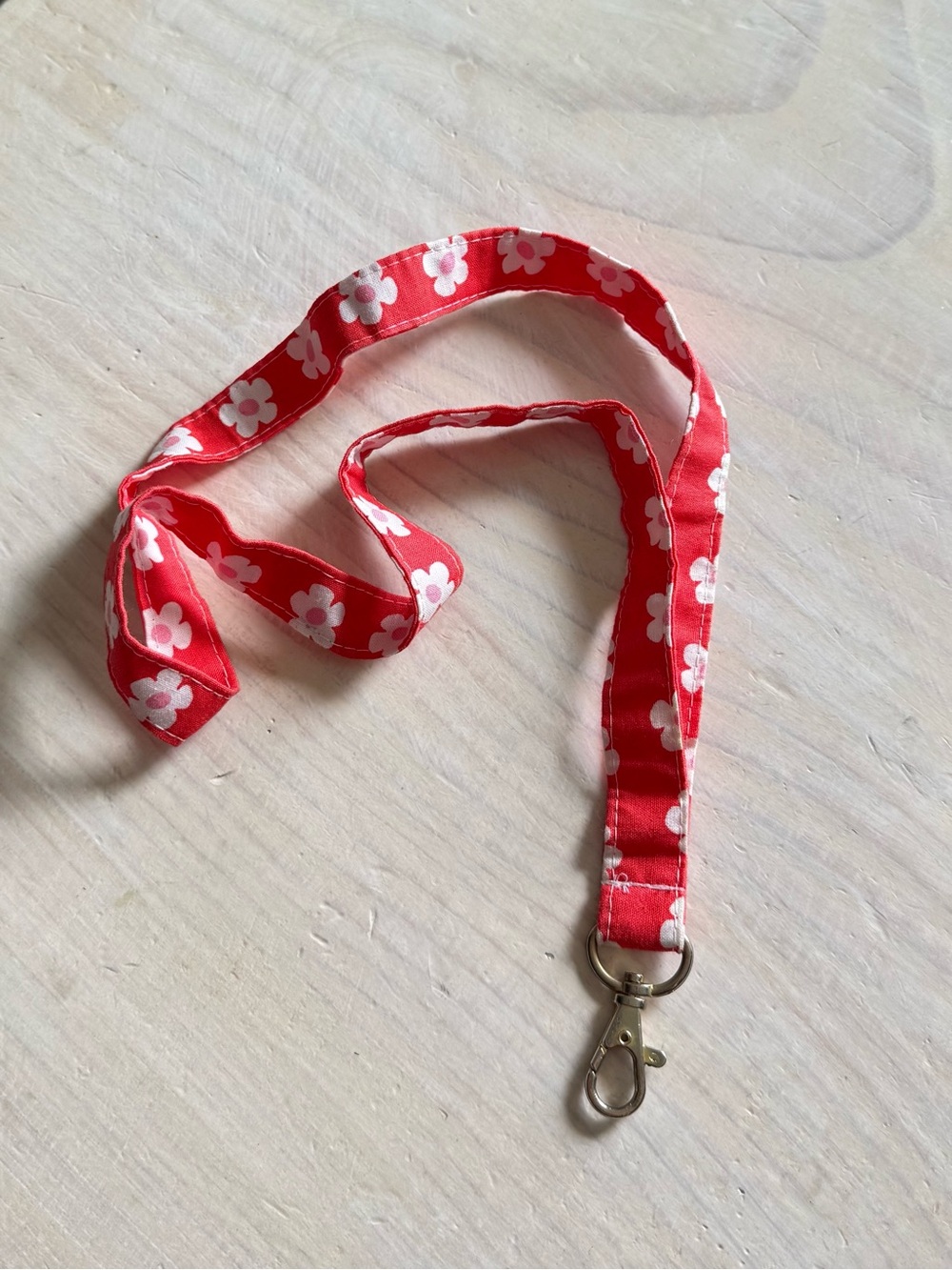 Red Floral Lanyard with Metal Clip - Women Accessories